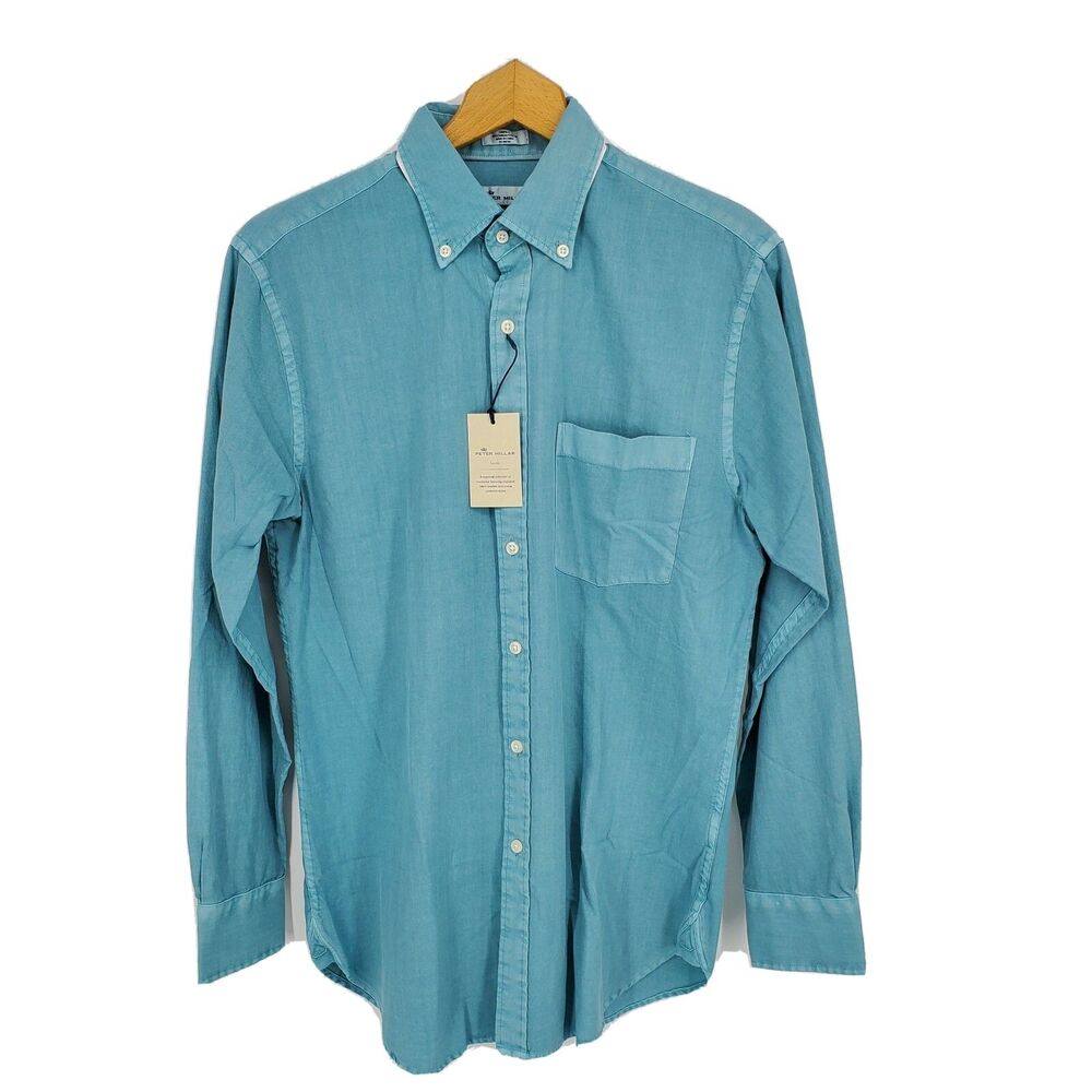 New Peter Millar Mens Seaside Garment Dyed Button Front Shirt Cotton Silk Small